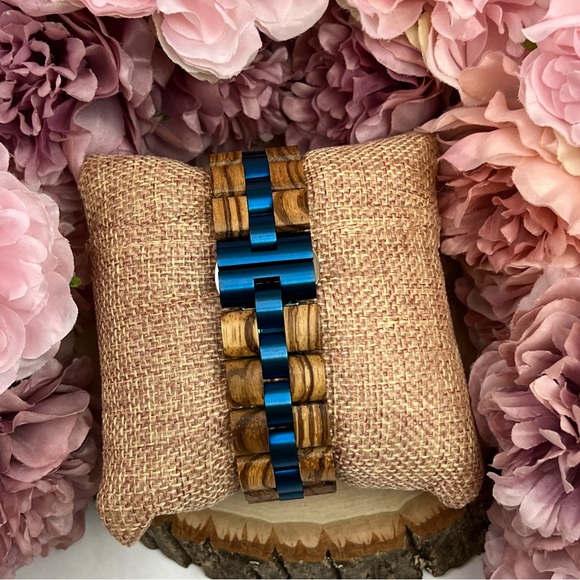 Luxury Zebra Wood Blue Chronograph Military Quartz Watch - Picture 11 of 16